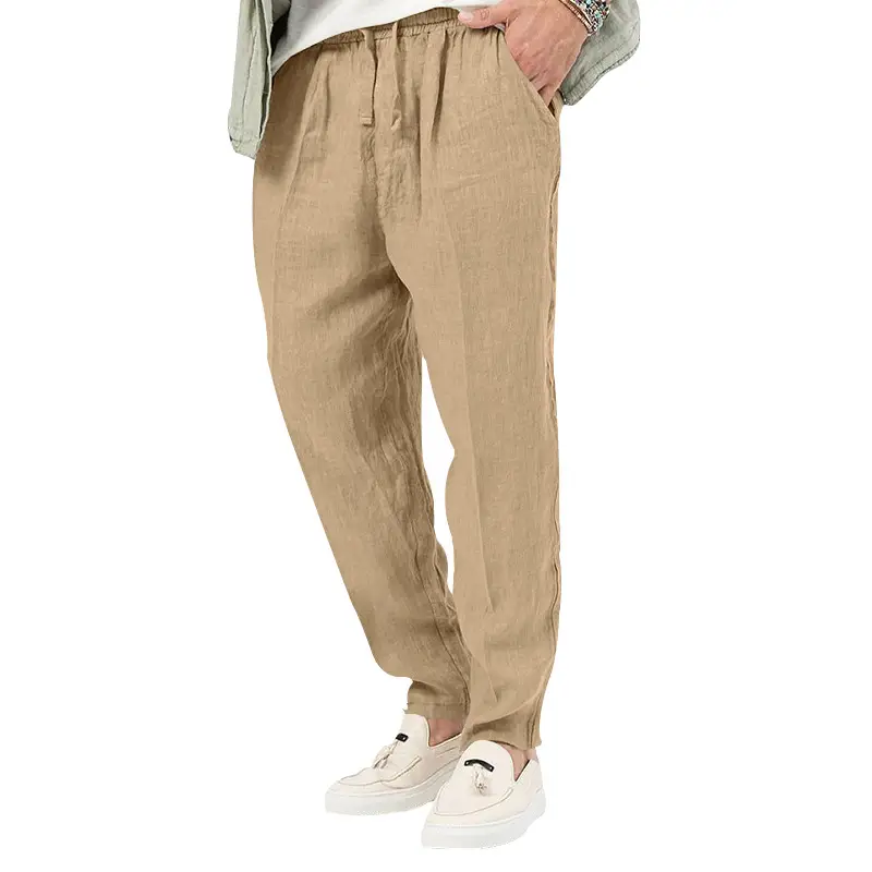 Men's White Drawstring Cotton Linen Trouser Large — feature 22