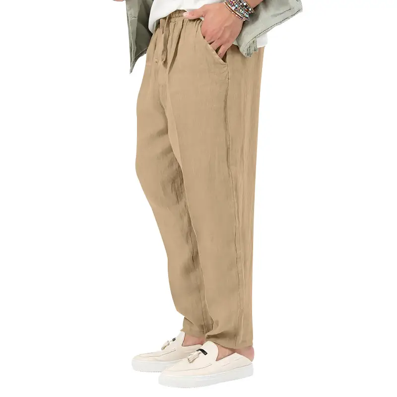 Men's White Drawstring Cotton Linen Trouser Large — feature 23