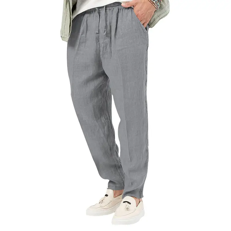 Men's White Drawstring Cotton Linen Trouser Large — feature 25