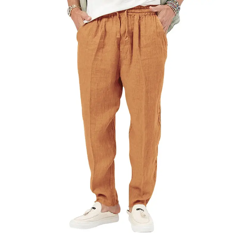 Men's White Drawstring Cotton Linen Trouser Large — feature 27