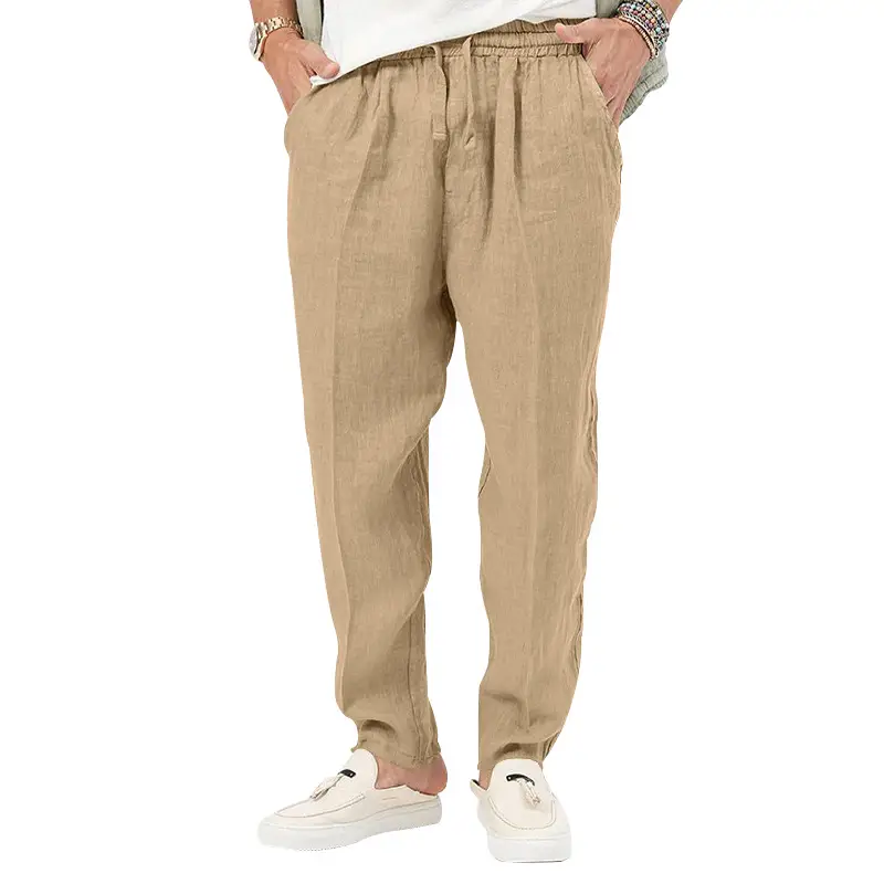 Men's White Drawstring Cotton Linen Trouser Large - Image 6