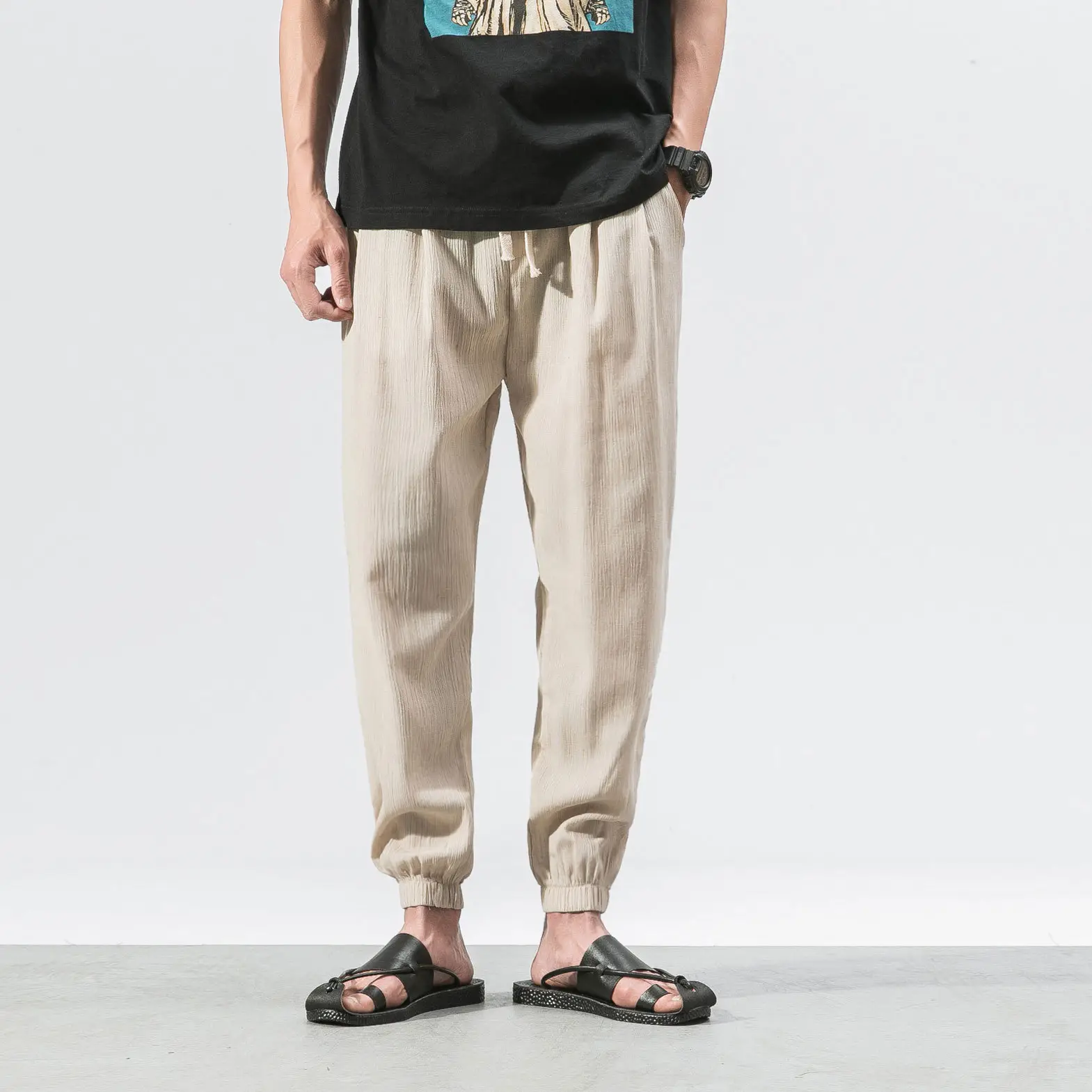 Men Linen Casual Pants Large Summer Wear - Image 9