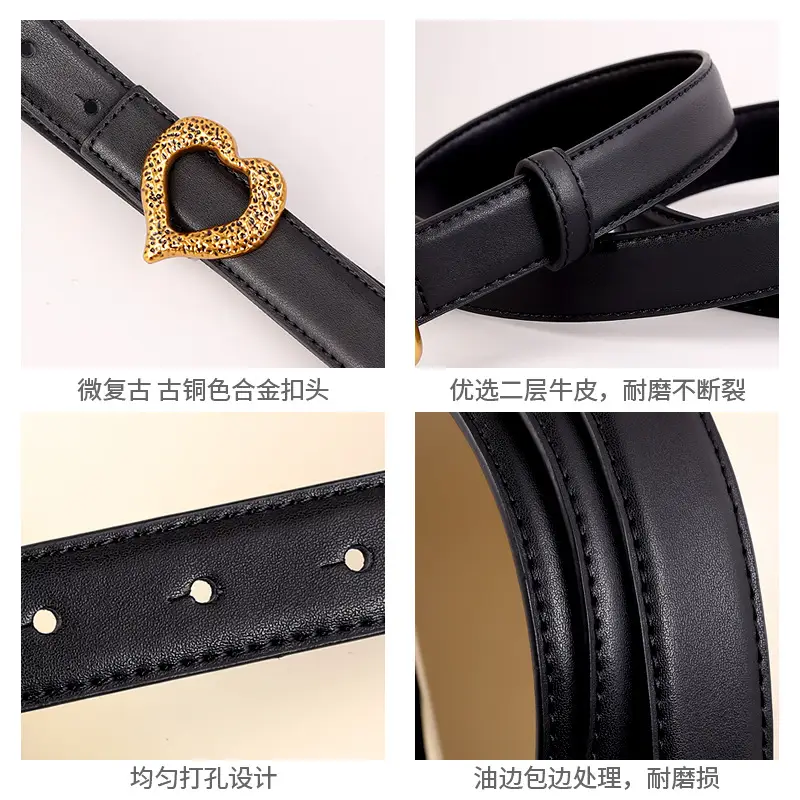 Women's Heart Gold Plated Genuine Leather Belt - Image 13