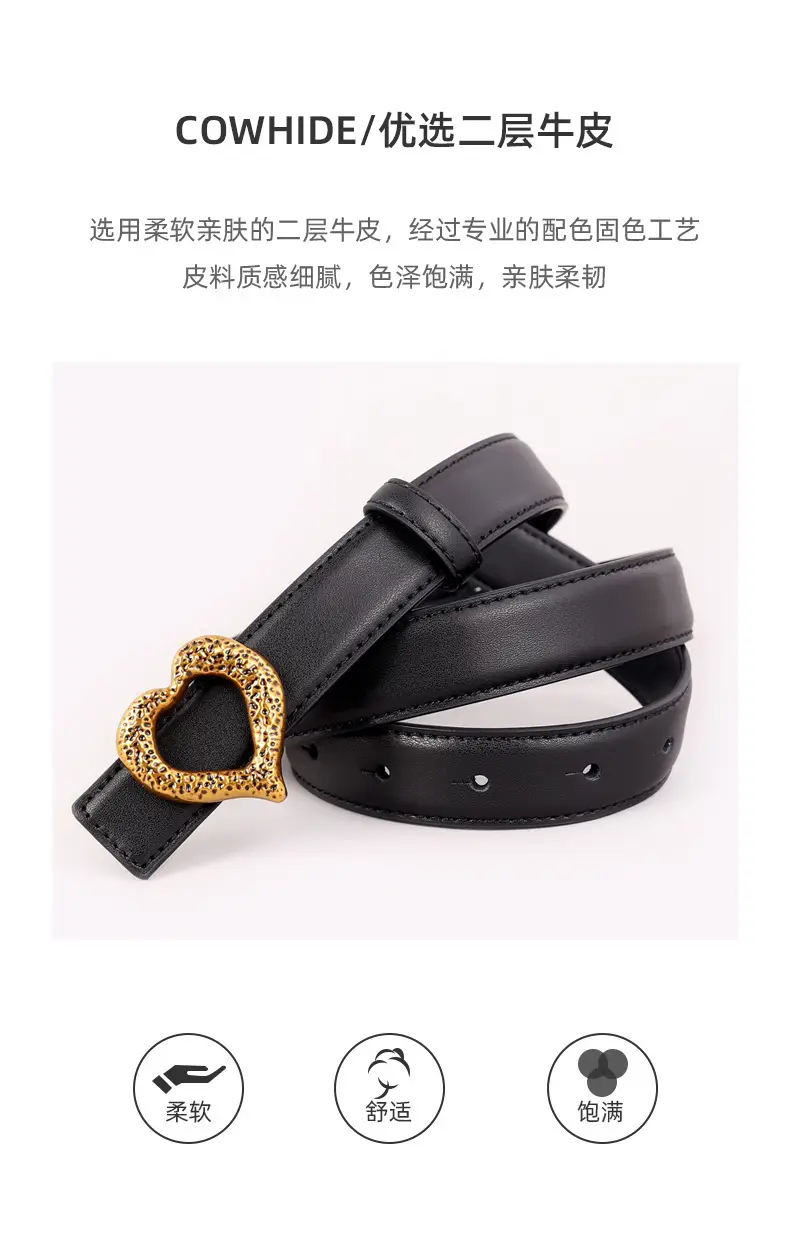 Women's Heart Gold Plated Genuine Leather Belt — feature 32