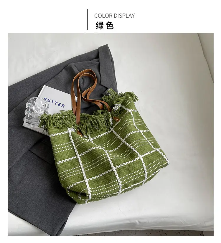 Blue Tassel Wool Shoulder Bag Large Capacity — feature 21