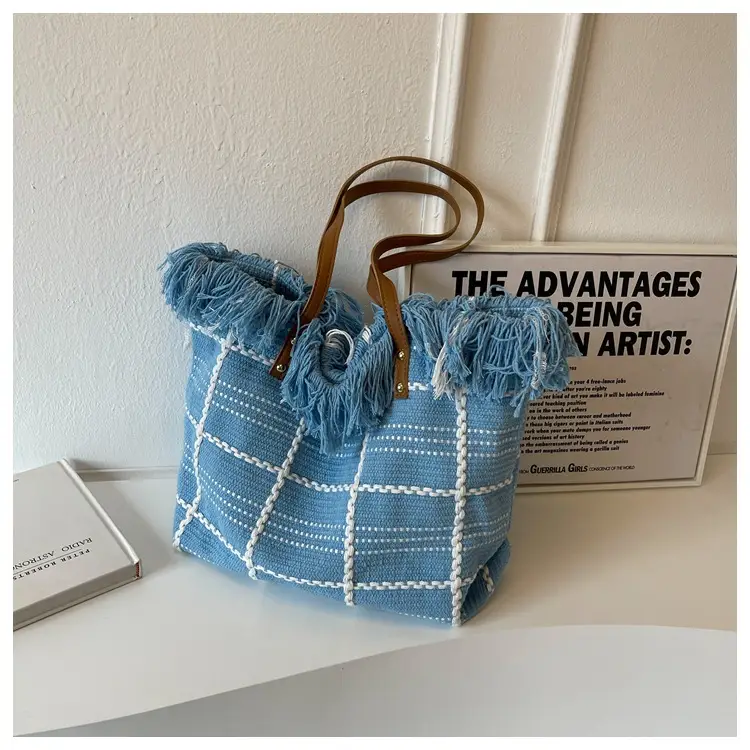 Blue Tassel Wool Shoulder Bag Large Capacity — feature 24