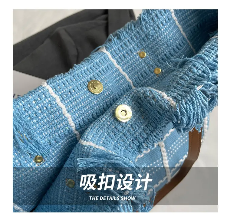 Blue Tassel Wool Shoulder Bag Large Capacity — feature 7