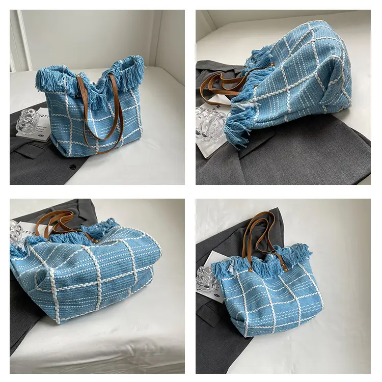Blue Tassel Wool Shoulder Bag Large Capacity — feature 9