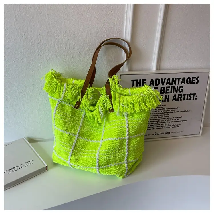 Blue Tassel Wool Shoulder Bag Large Capacity - Image 5