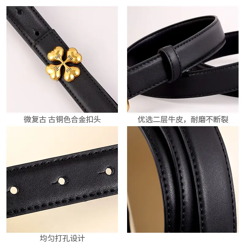 Women's Brown Leather Belt with Gold Floral Buckle - Image 13