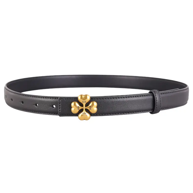 Women's Brown Leather Belt with Gold Floral Buckle - Image 14