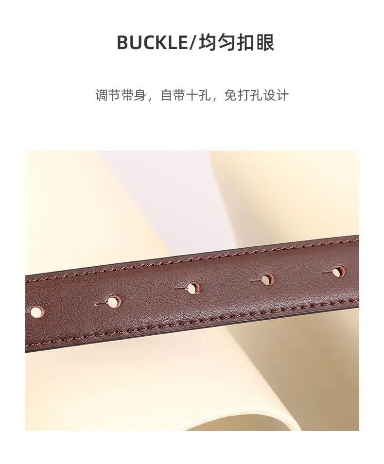 Women's Brown Leather Belt with Gold Floral Buckle — feature 35