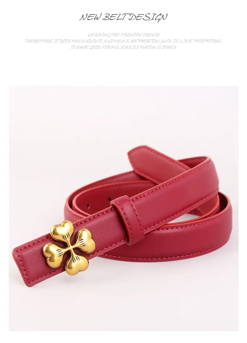 Women's Brown Leather Belt with Gold Floral Buckle — feature 40