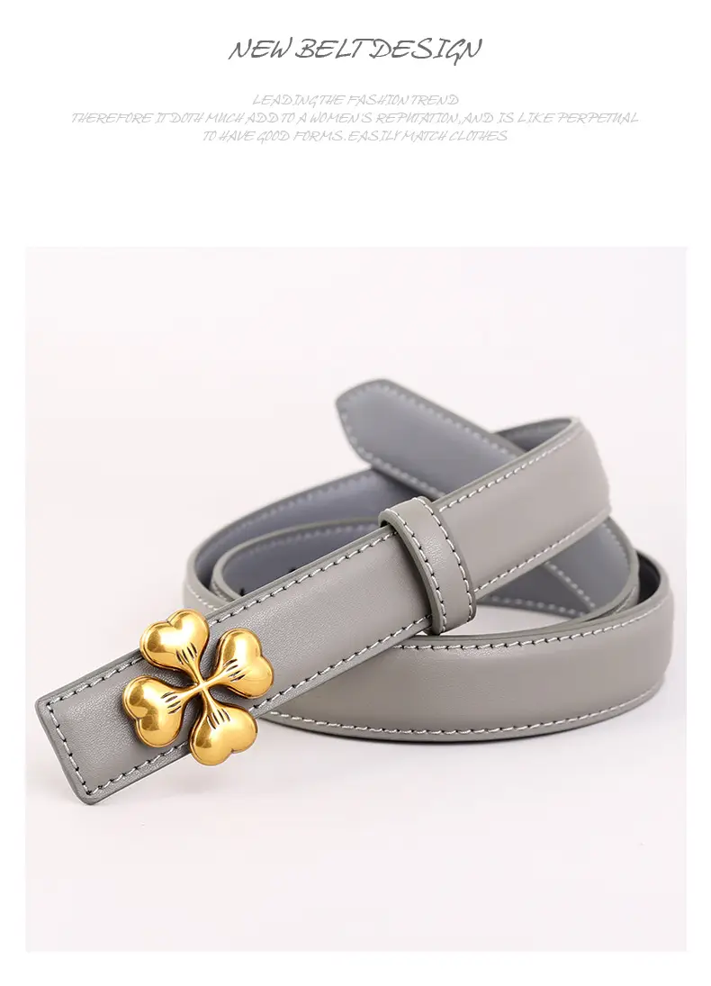 Women's Brown Leather Belt with Gold Floral Buckle — feature 41