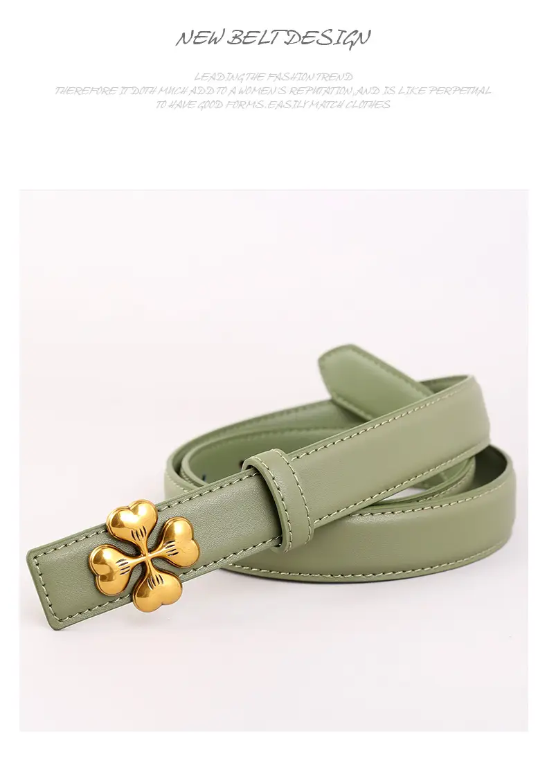 Women's Brown Leather Belt with Gold Floral Buckle — feature 42