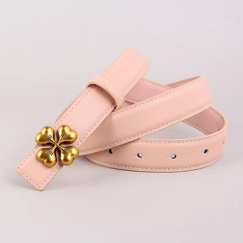 Women's Brown Leather Belt with Gold Floral Buckle - Image 4