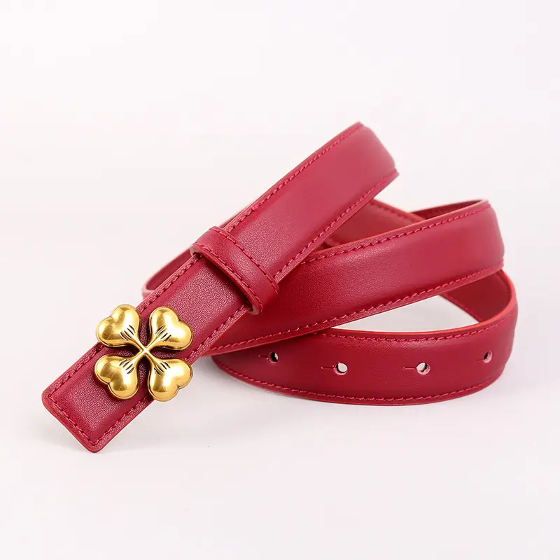 Women's Brown Leather Belt with Gold Floral Buckle - Image 7