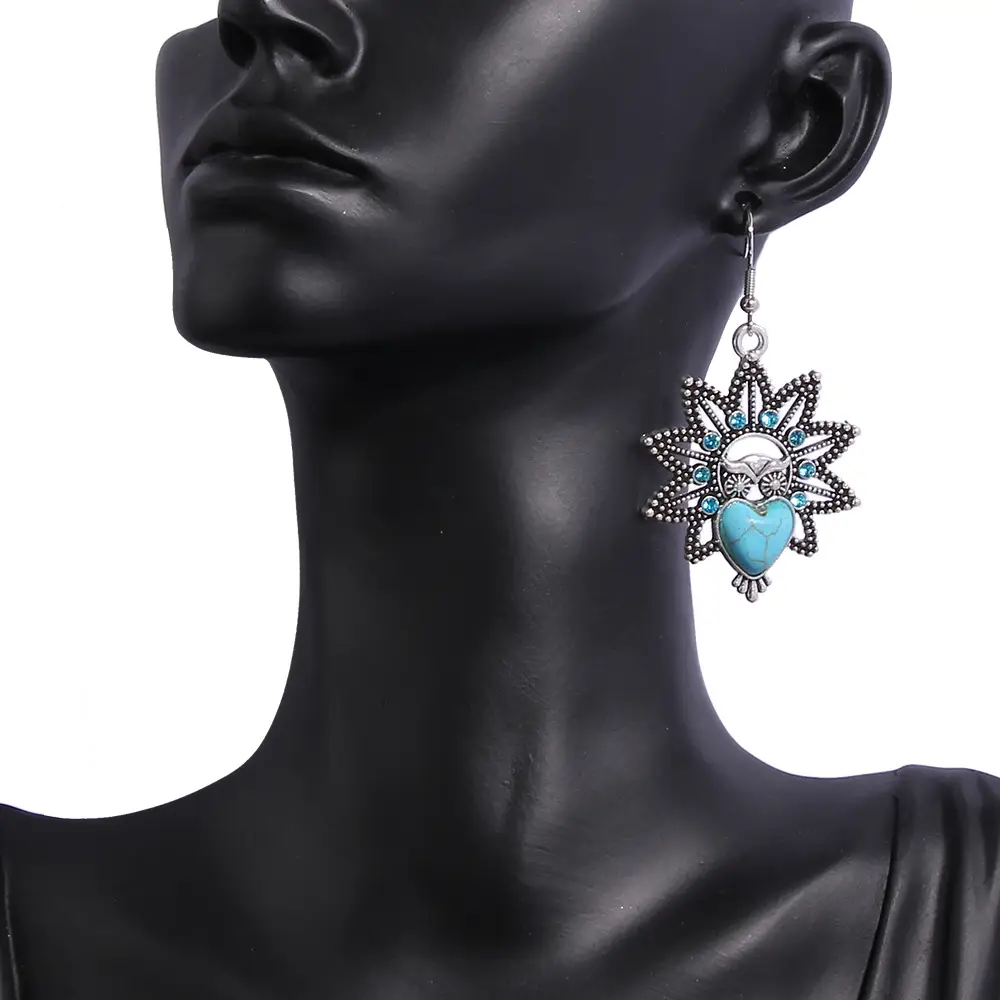 Vintage Owl Pendant Necklace with Turquoise Earrings Set for Women - Image 6