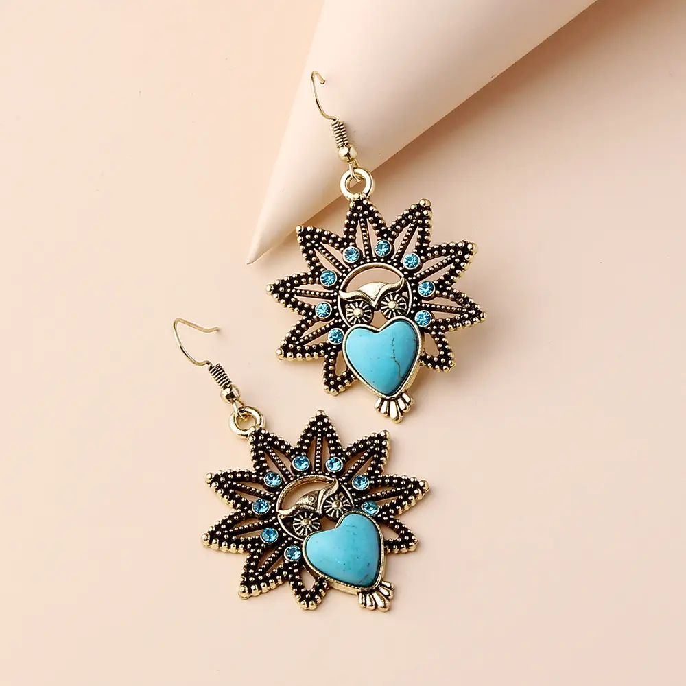 Vintage Owl Pendant Necklace with Turquoise Earrings Set for Women — feature 12