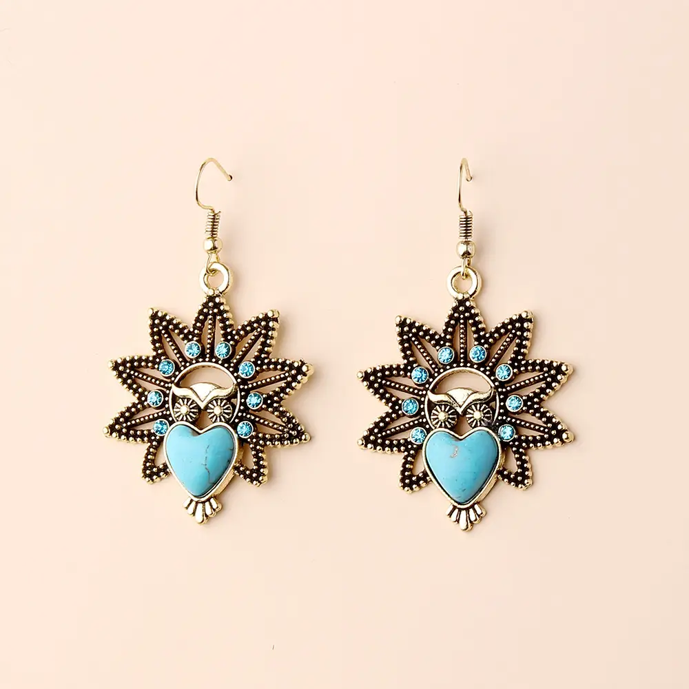 Vintage Owl Pendant Necklace with Turquoise Earrings Set for Women — feature 15