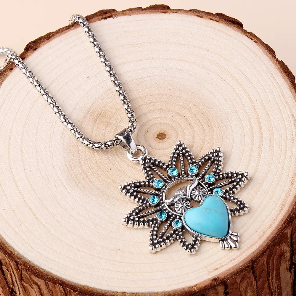 Vintage Owl Pendant Necklace with Turquoise Earrings Set for Women — feature 21