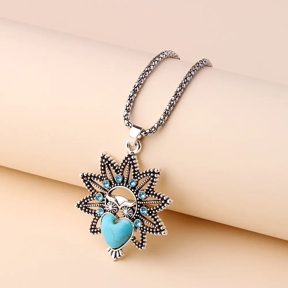 Vintage Owl Pendant Necklace with Turquoise Earrings Set for Women — feature 22