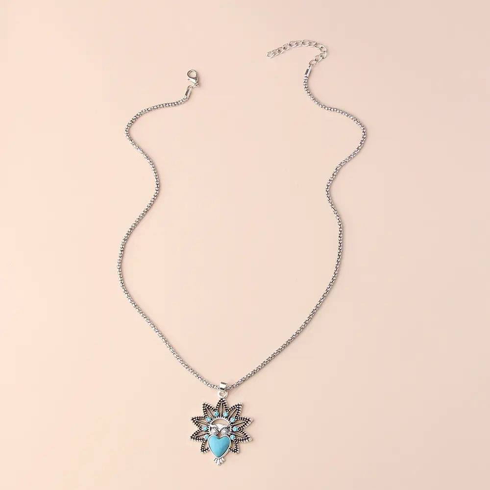 Vintage Owl Pendant Necklace with Turquoise Earrings Set for Women — feature 23