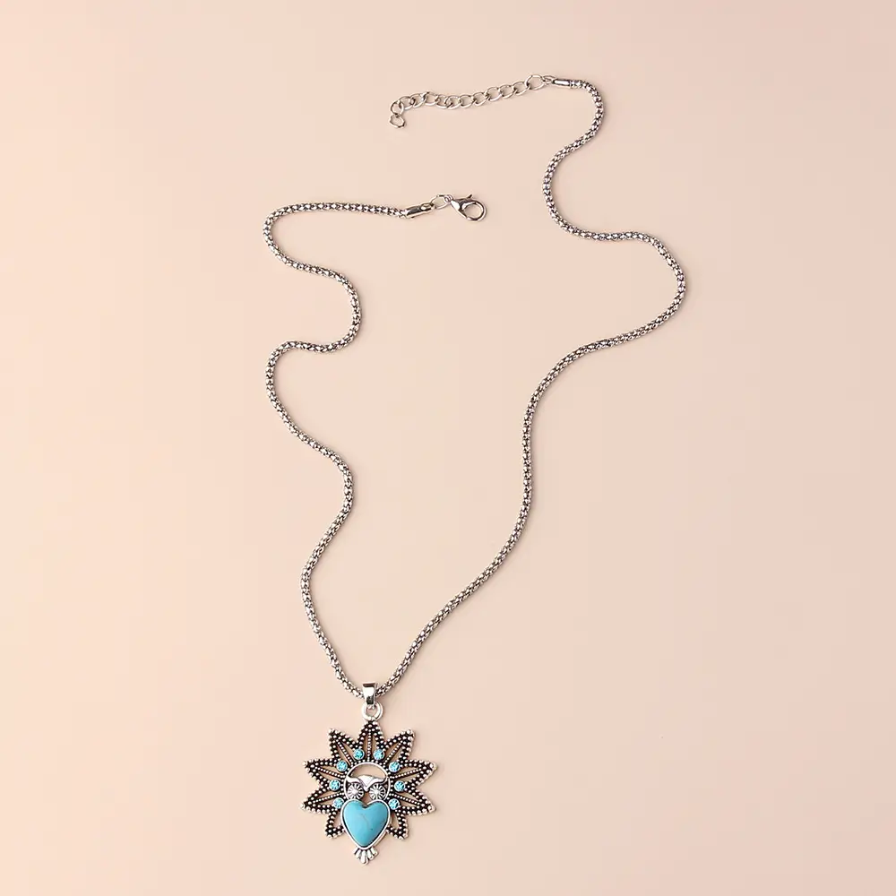 Vintage Owl Pendant Necklace with Turquoise Earrings Set for Women — feature 24