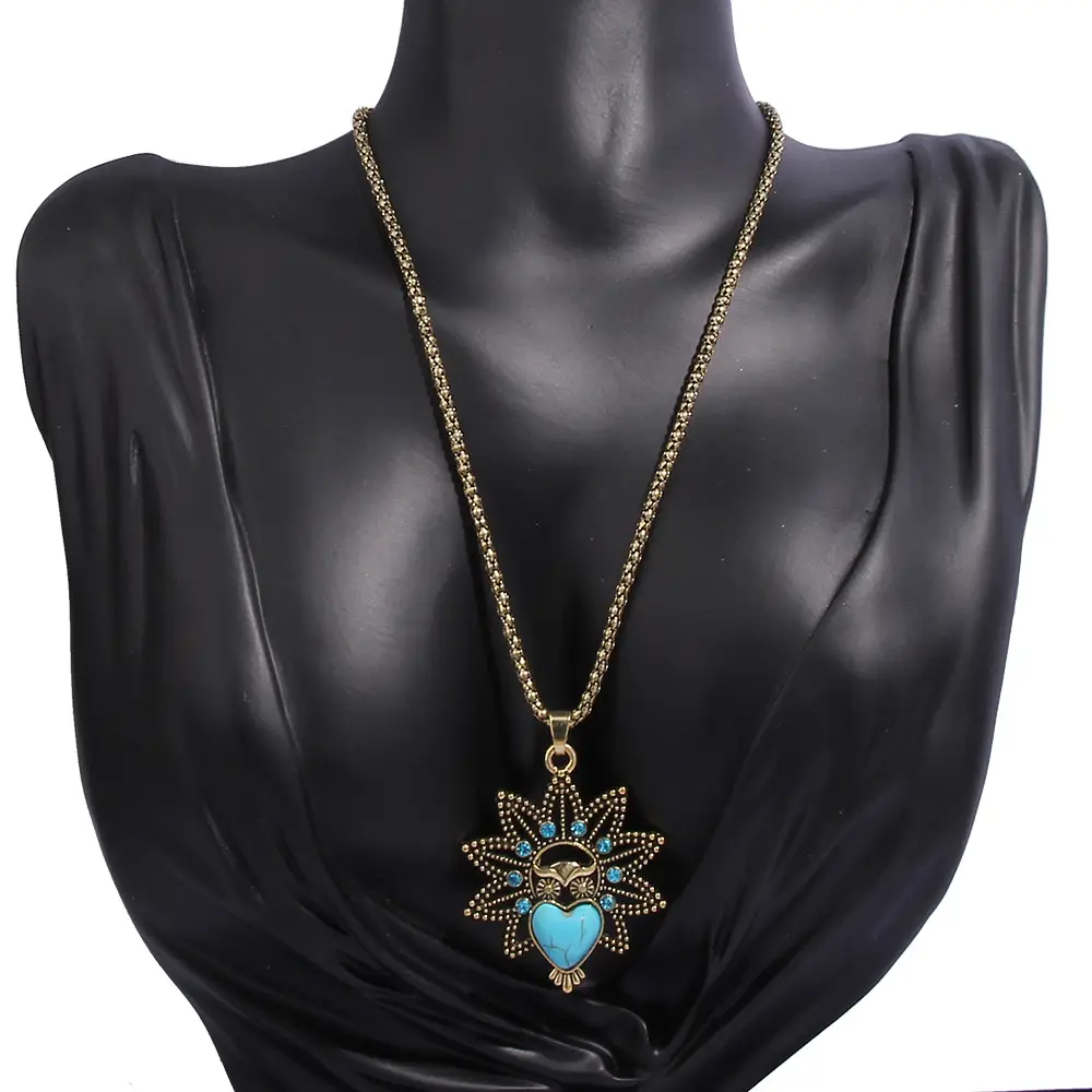 Vintage Owl Pendant Necklace with Turquoise Earrings Set for Women — feature 25