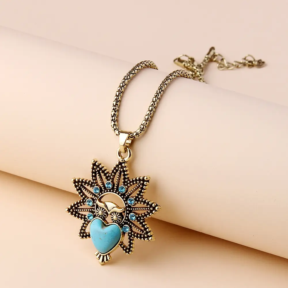 Vintage Owl Pendant Necklace with Turquoise Earrings Set for Women — feature 26