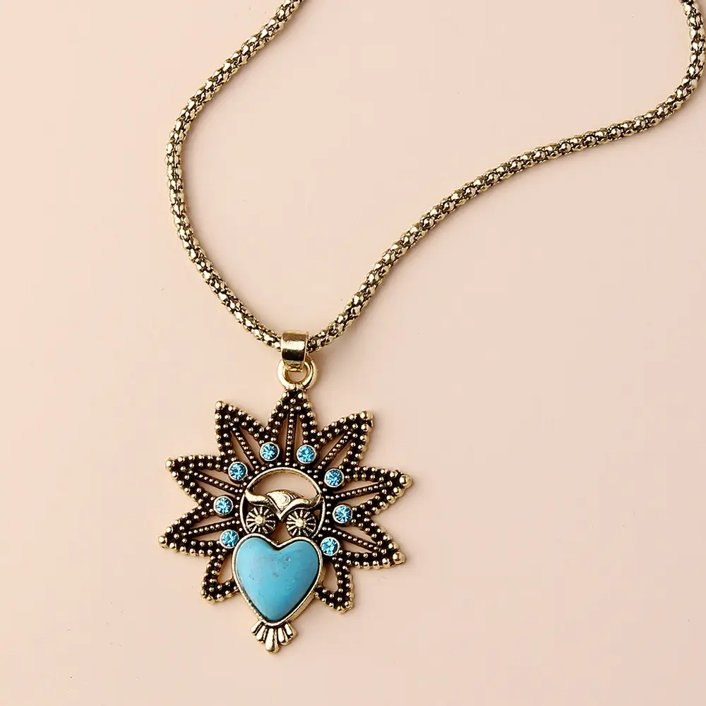 Vintage Owl Pendant Necklace with Turquoise Earrings Set for Women — feature 27
