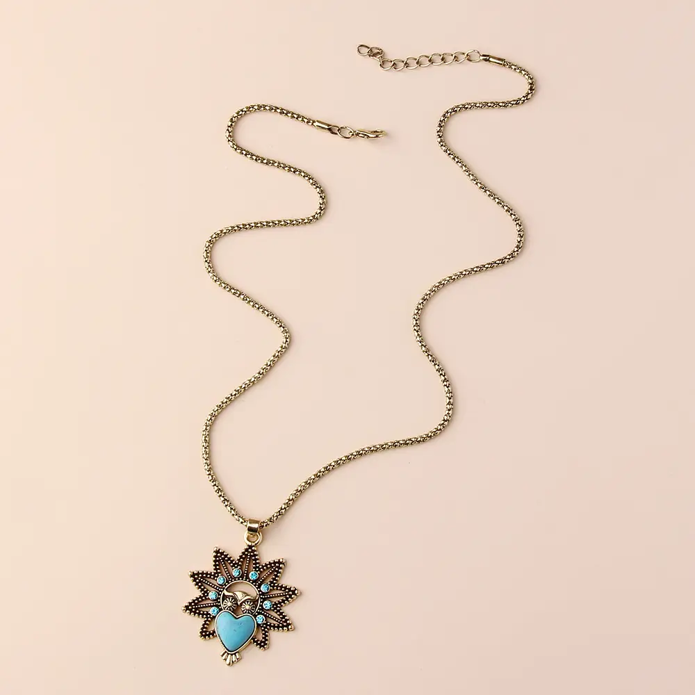 Vintage Owl Pendant Necklace with Turquoise Earrings Set for Women — feature 29
