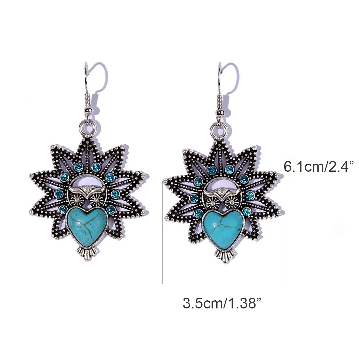 Vintage Owl Pendant Necklace with Turquoise Earrings Set for Women — feature 4