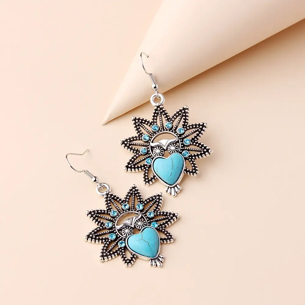 Vintage Owl Pendant Necklace with Turquoise Earrings Set for Women — feature 6