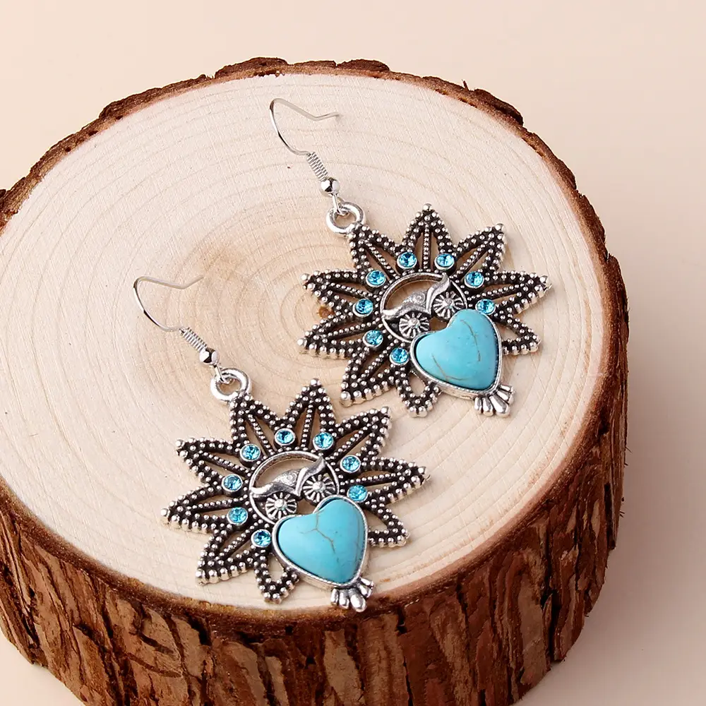 Vintage Owl Pendant Necklace with Turquoise Earrings Set for Women — feature 7