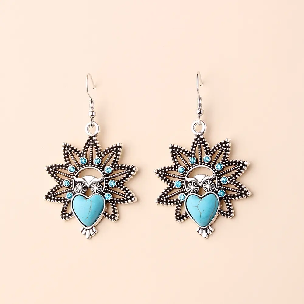 Vintage Owl Pendant Necklace with Turquoise Earrings Set for Women — feature 9