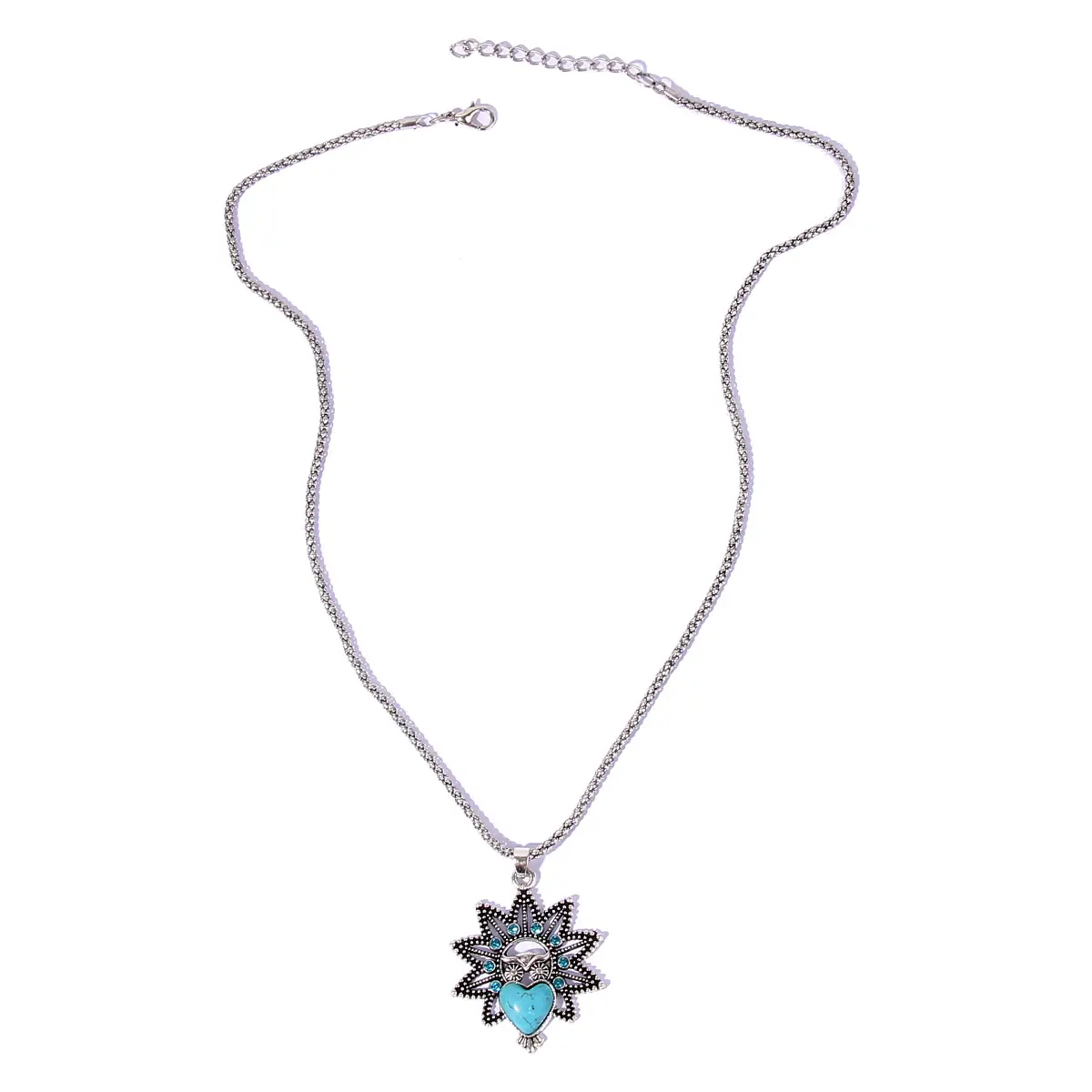 Vintage Owl Pendant Necklace with Turquoise Earrings Set for Women - Image 3