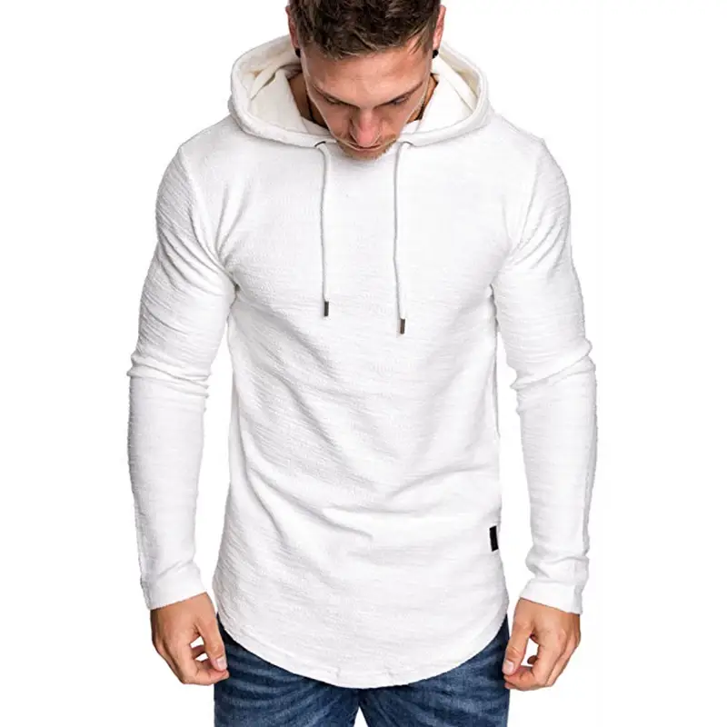 Men White Raglan Hooded T-Shirt Summer Loose Casual — feature 7