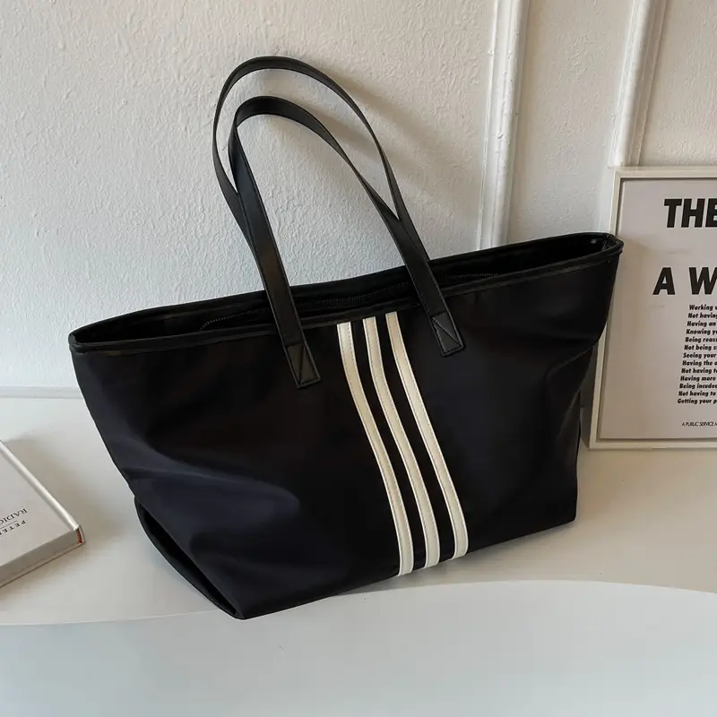 Women Textured Korean Style Large Capacity Oxford Bag Black - Image 2