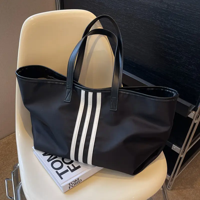 Women Textured Korean Style Large Capacity Oxford Bag Black - Image 4