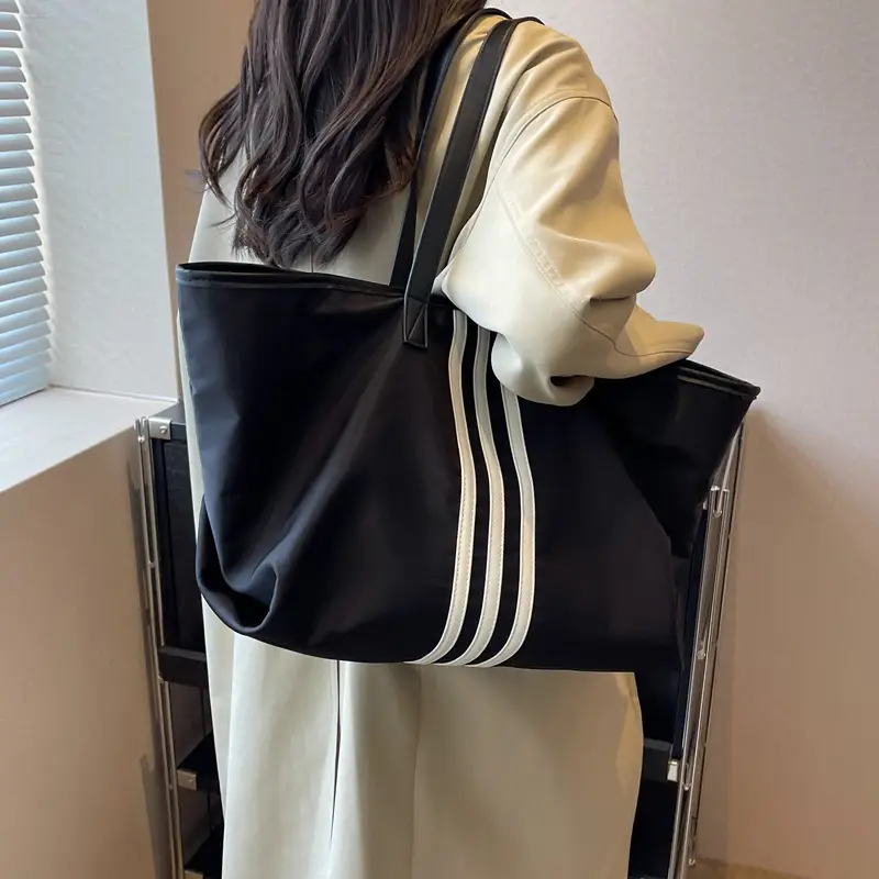 Women Textured Korean Style Large Capacity Oxford Bag Black - Image 5