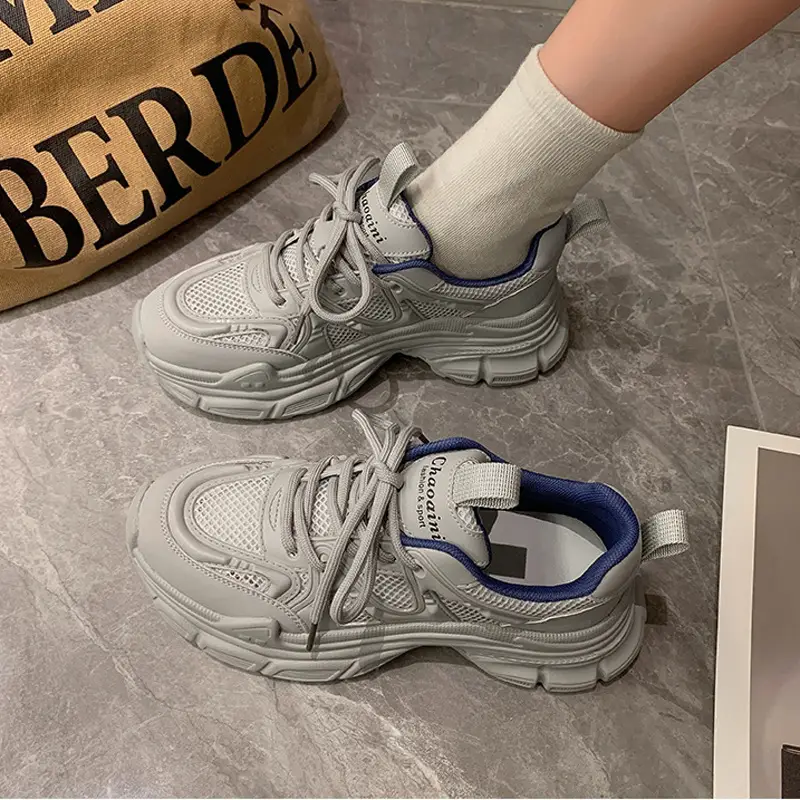 Women's 2023 Summer Mesh Sneakers White Thick Bottom - Image 4
