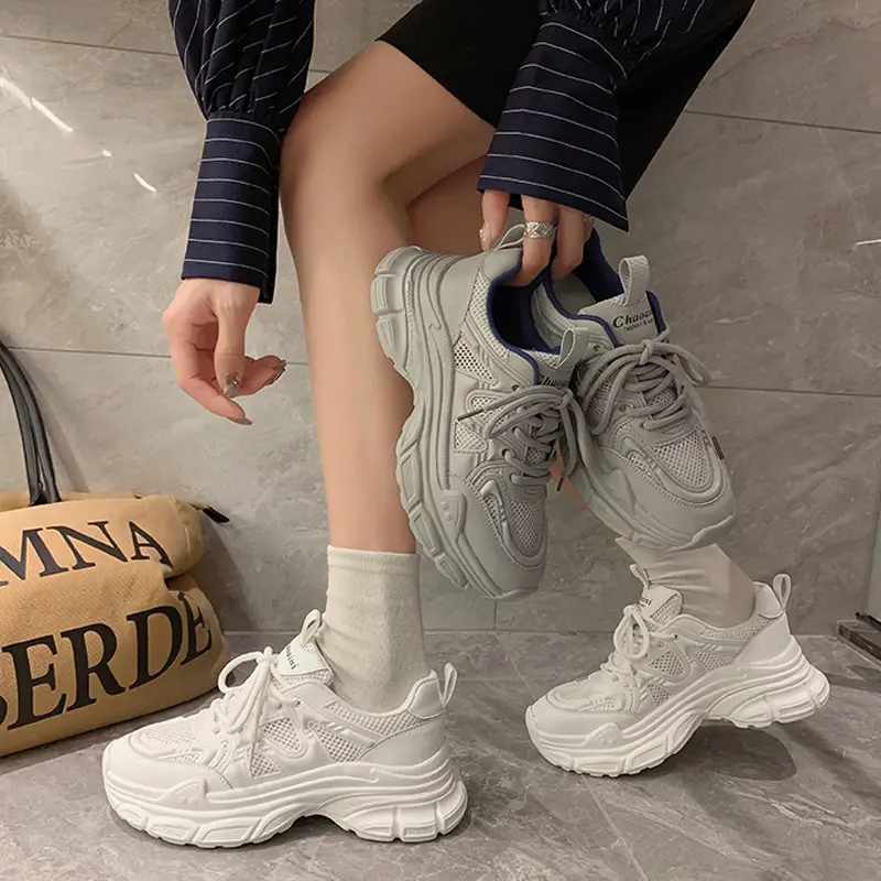 Women's 2023 Summer Mesh Sneakers White Thick Bottom - Image 6