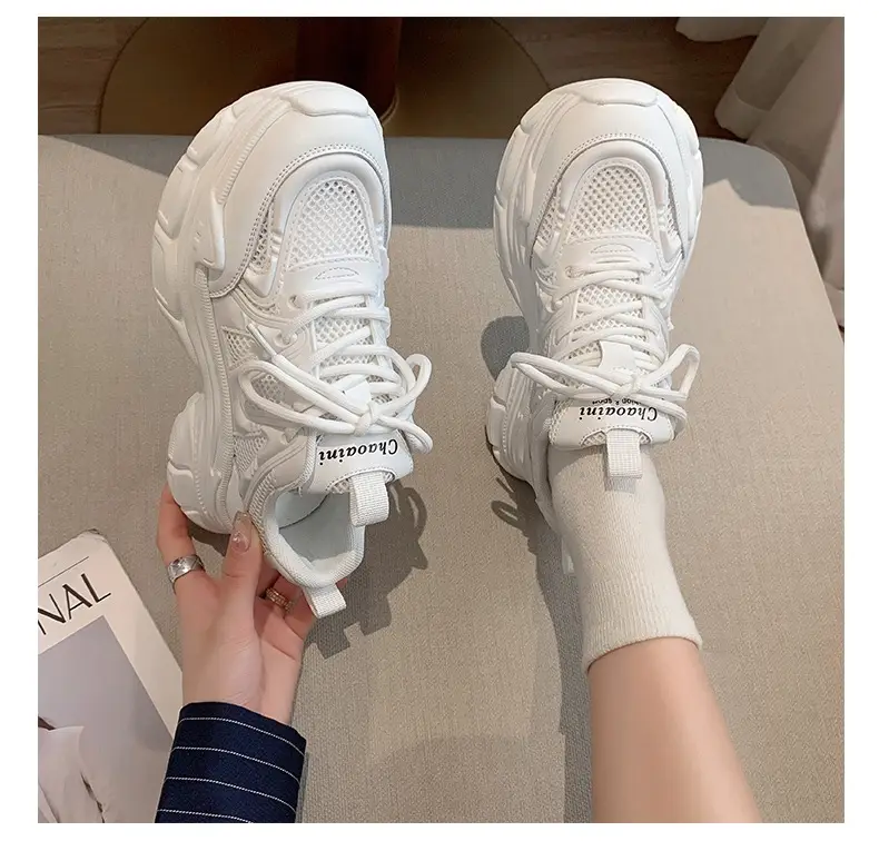 Women's 2023 Summer Mesh Sneakers White Thick Bottom — feature 10