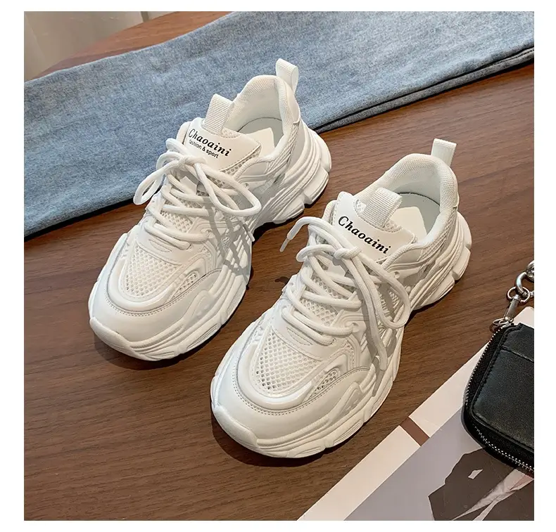Women's 2023 Summer Mesh Sneakers White Thick Bottom — feature 20