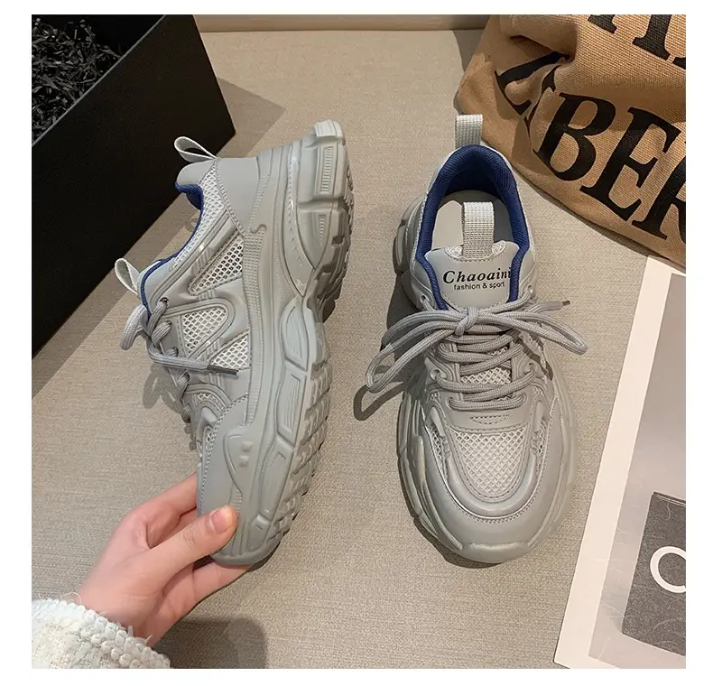 Women's 2023 Summer Mesh Sneakers White Thick Bottom — feature 24