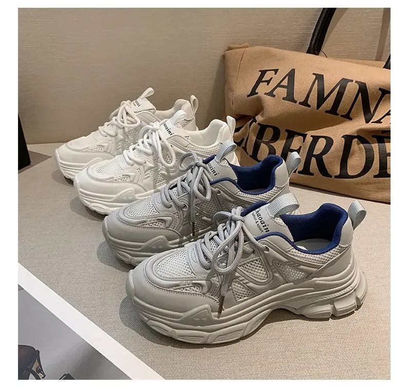Women's 2023 Summer Mesh Sneakers White Thick Bottom — feature 26