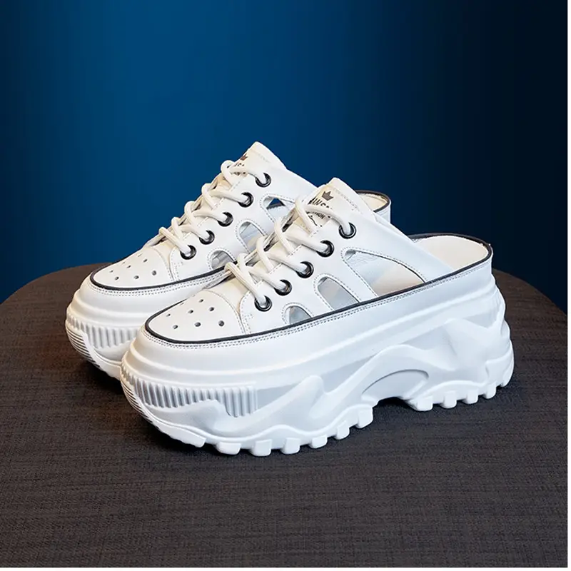 Women's Black White Chunky Sole Sandals 2023 - Image 4