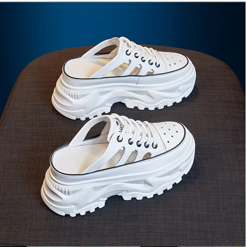 Women's Black White Chunky Sole Sandals 2023 - Image 5