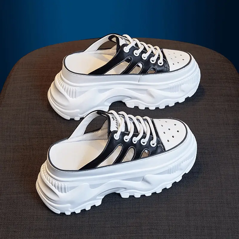 Women's Black White Chunky Sole Sandals 2023 - Image 6